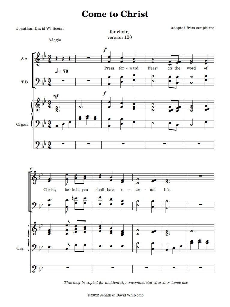 first page of a music piece (short) for church choir