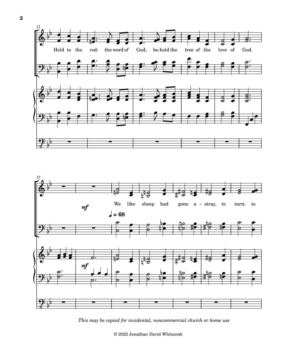 second page of the choir piece of music "Come to Christ"